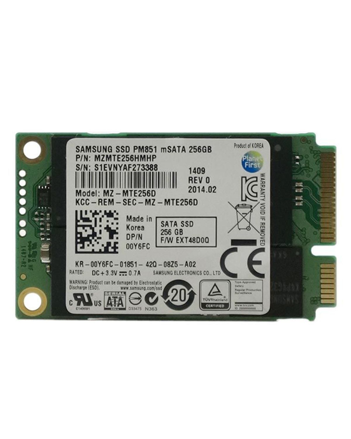 Samsung PM851 256GB TLC Mini PCIe SATA Gen3 mSATA 6Gbps Solid